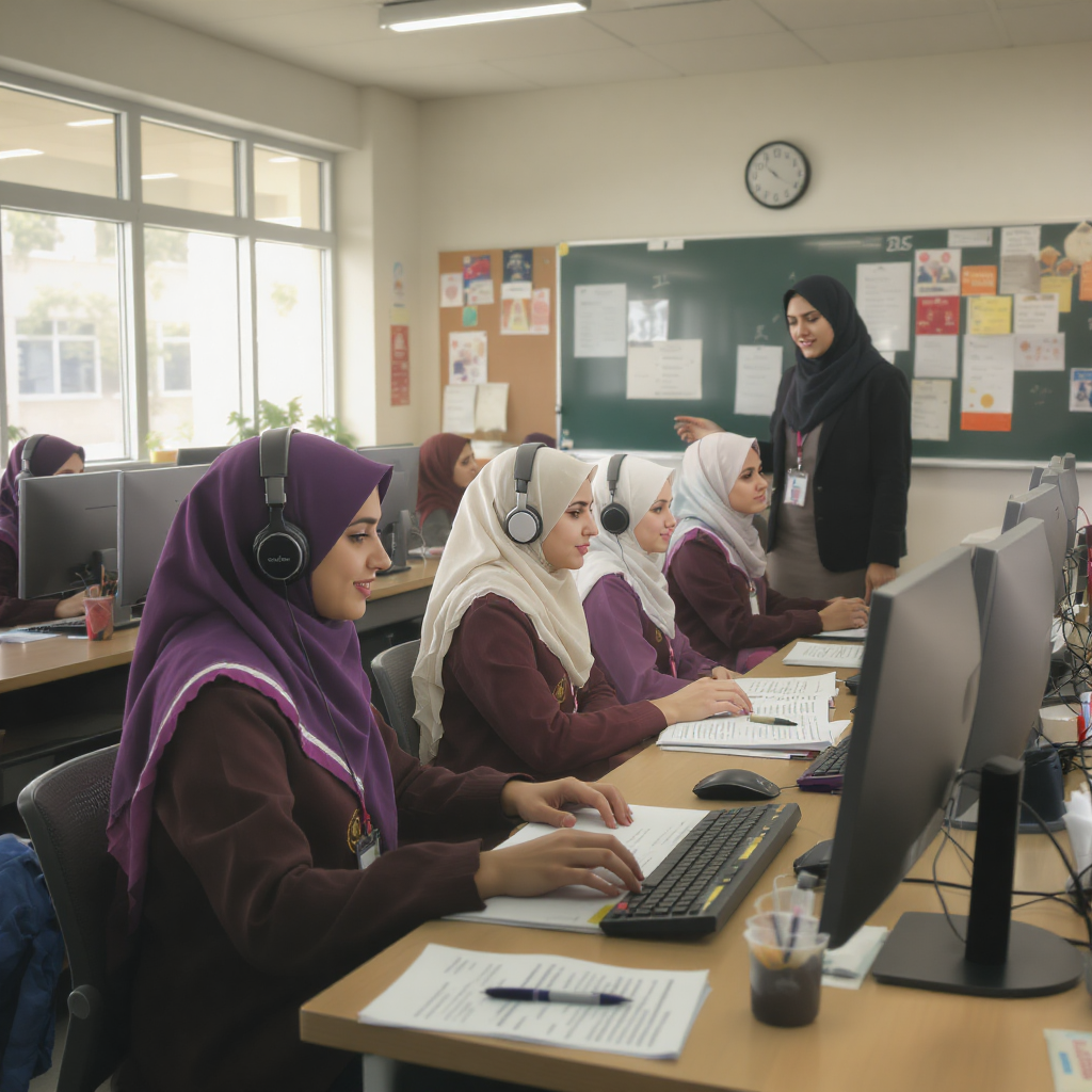 طالبات يتعلمن اللغة الإنجليزية